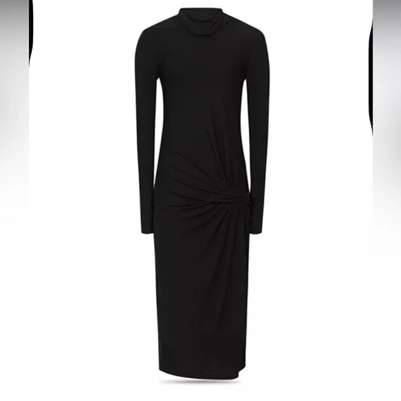 REISS Freya Black Twist Front Bodycon Midi Dress Sz 6 Minimalist Evening Chic - Picture 3 of 9